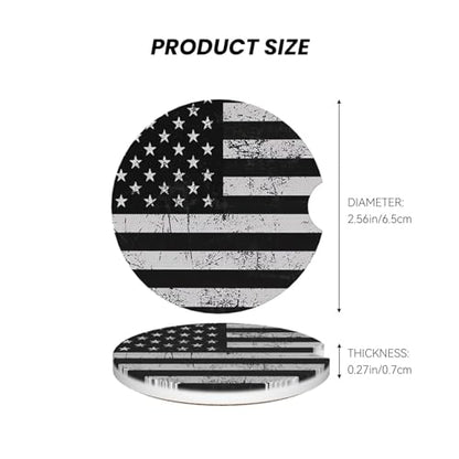 Black White American Flag Absorbent Ceramic Car Coasters for Cup Holders, 2.56" Anti Slip Insert Cup Coasters for Women Men (2 PCS) - color: Black White American Flag