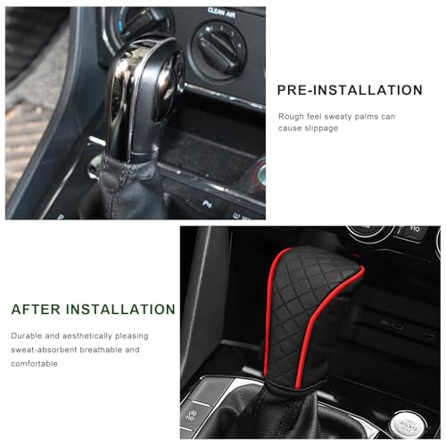 Car Gear Shift Cover, Scratch Resistant Gearshift Knob Protector with Hook-and-Loop Fastener, Universal Leather Gear Knob Protective Cover for Most Vehicles, Car Accessories (Black & Red)