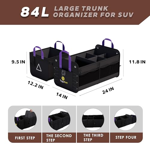 Car Trunk Organizer SUV, 84L SUV Trunk Organizer – Waterproof Foldable Modular Trunk Organizer with Mesh Pockets, Non-Slip Base, Black - M313