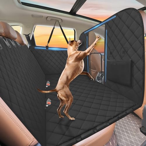 Back Seat Extender for Dogs-Large Space, Hard Bottom High Barrier Dog Car Seat Cover for Back Seat Hold 420lb, Backseat Protector Pet Bed, Waterproof Dog Hammock for Car SUV and Trucks - color: Matte Black, size: L - For Cars/ Mid-Size SUV/ Small Truck