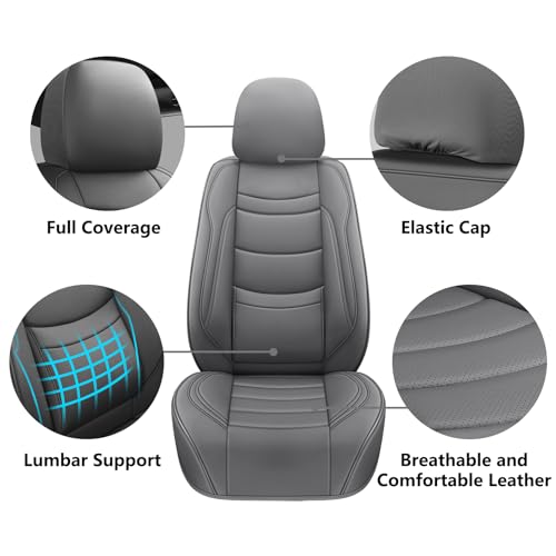 Leather Car Seat Covers Full Set,Universal Fit for Most Cars,SUVs and Sedans,Waterproof Luxury Leatherette Cushions, 5 Seats Protectors (Grey, Front Pair-2 Seats(Driver and Passenger)) - color: Grey, size: Front Pair-2 seats(driver and passenger)