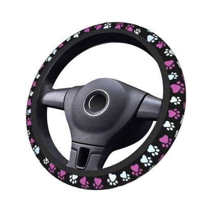 Paw Prints Steering Wheel Cover - Purple Dog Paws Steering Wheel Cover Universal 15 Inch Non-Slip Breathable Neoprene Car Accessory for Women Men Steering Wheel Protector - color: Purple Dog Paws