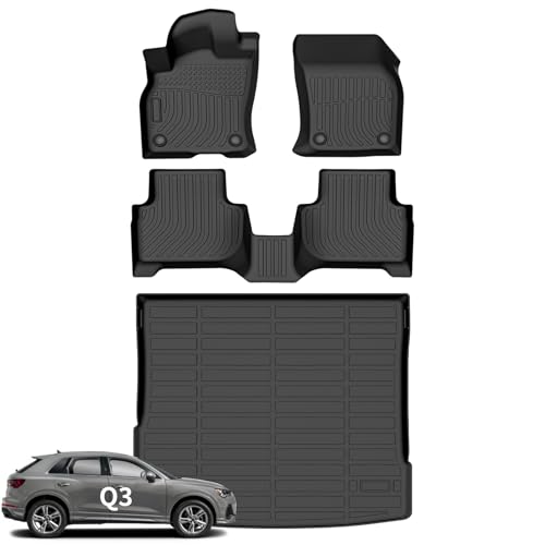 Wayhigh® Floor Mats & Cargo Liner for Audi Q3 2019-2025, All Weather TPE Car Mats Waterproof Heavy Duty Floor Liners, Floor Mats Custom Fit for Q3 Accessories - style: 2) For Audi Q3 / 2019-2025 / Mats Set