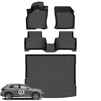 Wayhigh® Floor Mats & Cargo Liner for Audi Q3 2019-2025, All Weather TPE Car Mats Waterproof Heavy Duty Floor Liners, Floor Mats Custom Fit for Q3 Accessories - style: 2) For Audi Q3 / 2019-2025 / Mats Set