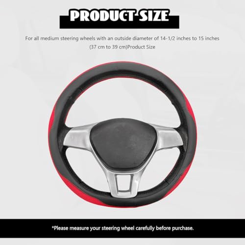 Microfiber Leather Steering Wheel Cover, Breathable Steering Wheel Protector with Anti-Slip Inner Ring, Universal 14.5"-15" Car Wheel Cover Auto Interior Decor for Men Women (Red) - color: Red