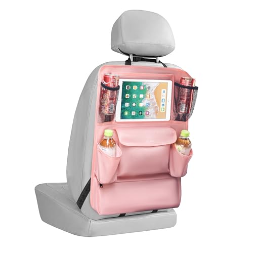LUCMO Car Backseat Organizer with Touch Screen Tablet Holder,9 Storage Pockets Car Storage Organizer,Protectors Kick Mats Travel Accessories for Kids-Pink - color: Blush Pink, size: 1 Pack