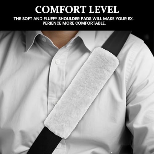 2PCS Car Seat Belt Cover Pads, Fluffy Car Seatbelt Covers, Soft & Comfortable Plush Seat Belt Cushion Protects Shoulder, Auto Safety Belt Strap Cover to Protect Your Neck (White) - color: White
