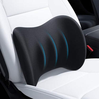 2026 Lumbar Support Pillow for Car [Ergonomic Design, Pressure Relief] Back Cushion for Driving Seat, Back Support Pillow for Car-Office Chair, Fits All Vehicles (Black 1-Pack)