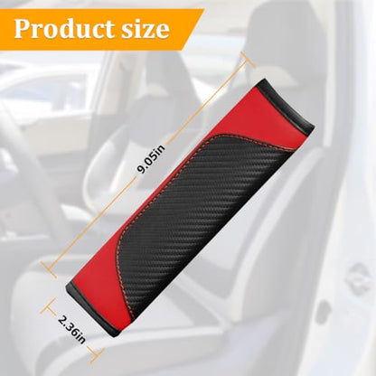 2PCS Car Seat Belt Cover, Carbon Fiber Seatbelt Shoulder Protection, Soft Car Seat Belt Strap Cushion Protect Your Neck and Shoulder, Car Accessories Seat Belt Pad for Car Truck (Red) - color: Red