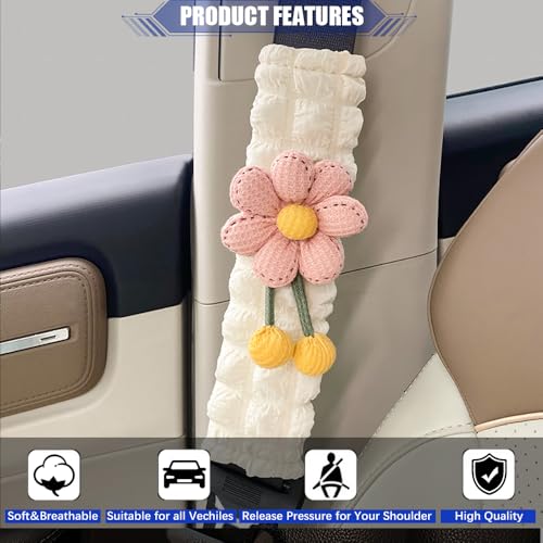 JDDRY 2PC Car Seat Belt Covers Pads,Seat Strap Pads,Auto Seat Belt Pad,Fit for Most Vehicles,Car Interior Accessories(Pink-Flower) - color: Flower-Pink
