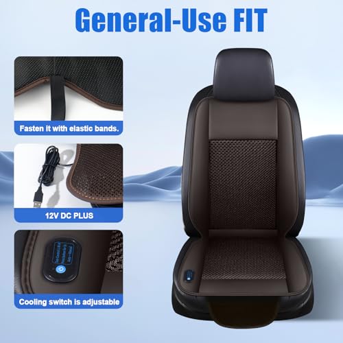 Cooling Car Seat Cushion – 3 Speeds Adjustable Ventilated Car Seat Cover for Cars Without AC, Breathable Automotive Cooling Seat Cover, 12V Plug & Play, Brown (1 Pack) - color: BROWN