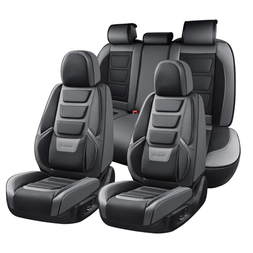 Coverado Car Seat Covers Full Set, Seat Covers for Cars, Front Seat Covers and Back Seat Cover Waterproof Leather Automotive Seat Cover Universal Car Interior Protectors Cushion for Most Cars - color: Black_Gray, size: FullSet