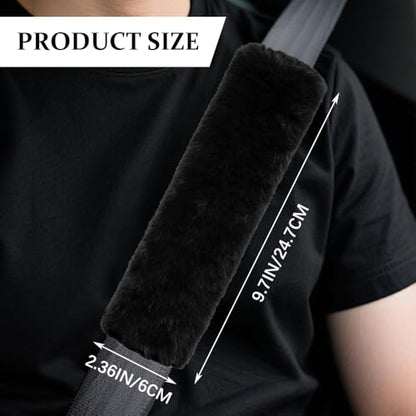 2PCS Car Seat Belt Cover Pads, Fluffy Car Seatbelt Covers, Soft & Comfortable Plush Seat Belt Cushion Protects Shoulder, Auto Safety Belt Strap Cover to Protect Your Neck (Black) - color: Black