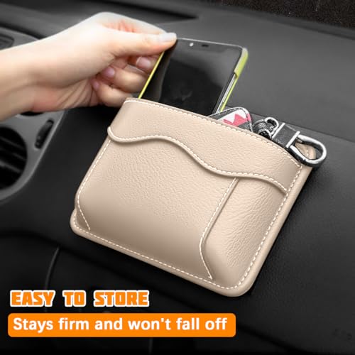 Car Seat Side Pocket Organizer, PU Leather Mini Vehicle Phone Holder Storage Bag, Automotive Interior Tray Pouch Seat Gap Filler Accessories, Universal for SUV Sedan Truck (Beige) - color: Beige