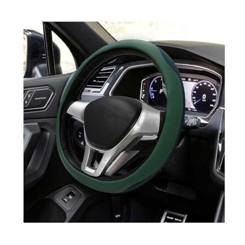 Car Steering Wheel Cover, Leather Breathable Ice Silk Auto Wheel Wrap with Anti-Slip Lining, Scratch-Resistant Elastic Protector Fit for 14.5-15 Inch Steering Wheels (Green) - color: Green