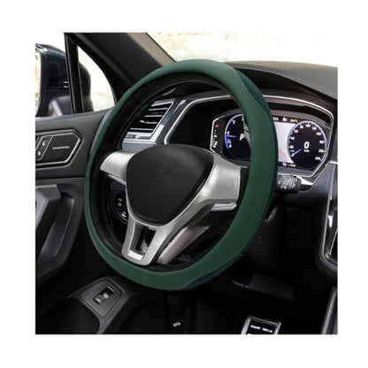 Car Steering Wheel Cover, Leather Breathable Ice Silk Auto Wheel Wrap with Anti-Slip Lining, Scratch-Resistant Elastic Protector Fit for 14.5-15 Inch Steering Wheels (Green) - color: Green