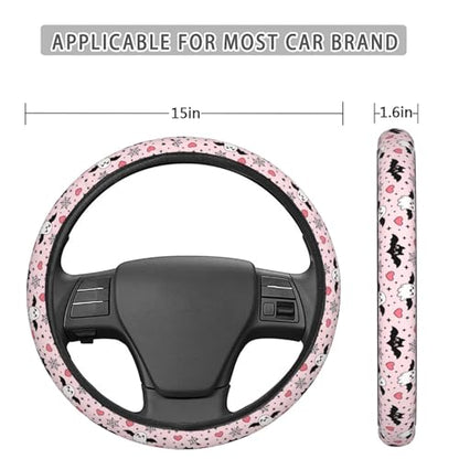 Halloween Pink Cute Ghost Bats Heart Steering Wheel Cover for Women Men, Non-Slip Steering Wheel Protector Car Wheel Covers, Universal 15 Inch Fit for Auto, Suvs, Truck - color: Halloween Pink Cute Ghost Bats Heart