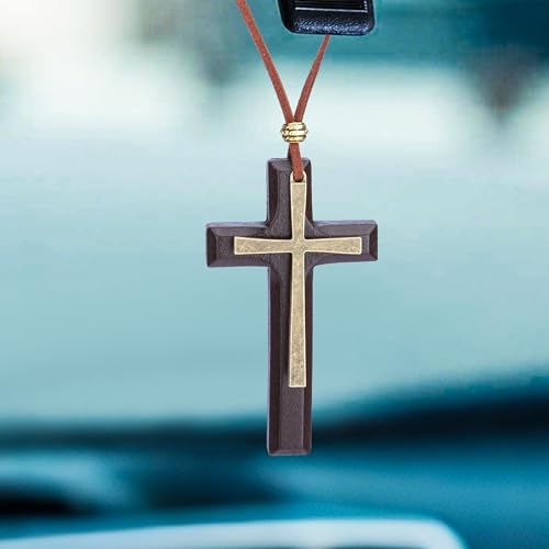 Cross for Car Mirror Hanging, Wood Cross Charms for Rear View Mirror, Car Hanging Ornament, Car Accessories Christian Accessories for Cars, Truck, Home Decor (Brown) - color: Brown