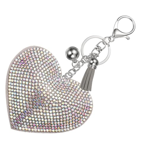 PATIKIL Rhinestone Keychains for Women, Cute Bling Heart Shape Purse Charm for Bag Handbags Car Keys - color: White-gray White Ab