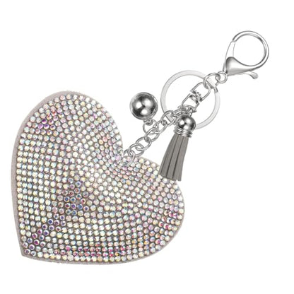 PATIKIL Rhinestone Keychains for Women, Cute Bling Heart Shape Purse Charm for Bag Handbags Car Keys - color: White-gray White Ab