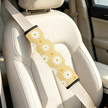 2 Pcs Seat Belt Cover for Women Adults, Daisy Car Seat Strap Pads for Children, Soft Car Seats Belt Cushion Pads for Kids Girls and Boys - color: Daisy