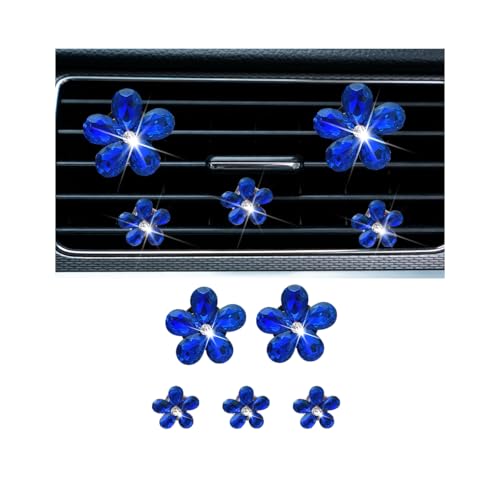 5PCS Bling Daisy Flower Car Air Vent Clips, Sparkling Crystal Rhinestone Vehicle Air Conditioning Outlet Clamp, Automotive Interior Decoration Clip, Universal for SUV RV Truck (Dark Blue) - color: Dark Blue