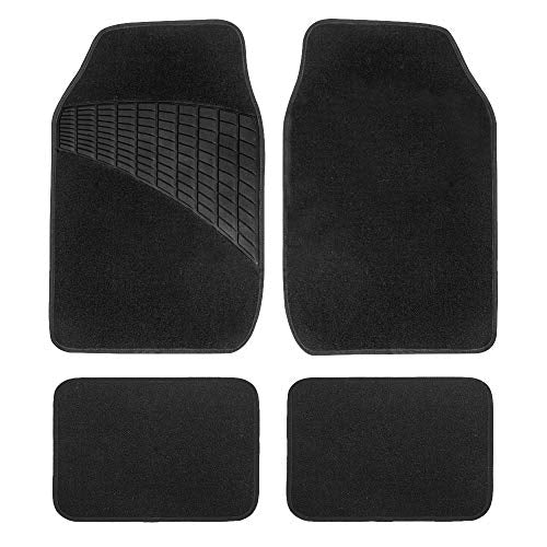 FH Group Color-Trimmed Non-Slip Carpet Car Floor Mats with Rubber Heel Pad – Universal Fit for Sedan, SUV & Truck – Full Set Black - color: BLACK