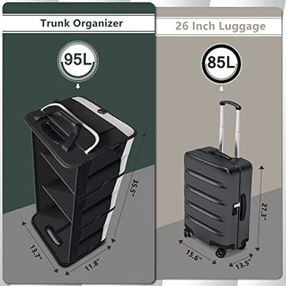 Trunk Organizer - 95L Extra Large Capacity SUV Cargo Storage, Collapsible Waterproof Design with Non-Slip Bottom & Retractable Straps, Car Organizers for SUV, Truck, Sedan