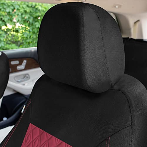 Universal Fit Diamond Stitched Flat Cloth Car Seat Covers Full Set - Burgundy - color: Burgundy
