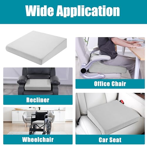 HOMBYS Wedge Recliner Seat Cushion for Long Sitting Chair, Cushion for Elderly Esay to Get Up,5" Thick 20"x20" Large Pressure Relief Seat Cushion for Recliner, Office, Car, Velvet & Foam,Light Grey - color: Light Grey