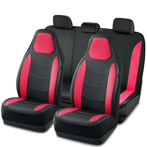 Road Comforts Car Seat Cover, Leather Seat Cover Full Set, Automotive Interior Seat Covers, Universal Fit for Most Cars, SUVs, Trucks, and Vans, Airbag Compatible (Hot Pink) - color: Hot Pink, size: Full Set