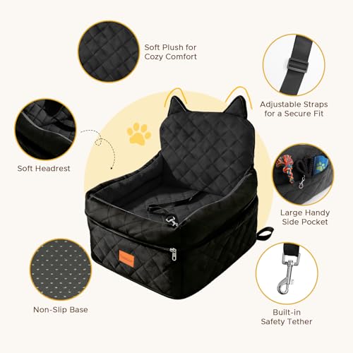 Dog Booster Car Seats for S/M Dogs Up to 35lbs,Pet Car Seat/Travel Bed with Washable&Removable Cover,Storage Pockets,Dog Safety Belt and Elevated Cushion Fits in Front/Back Seat - color: Black