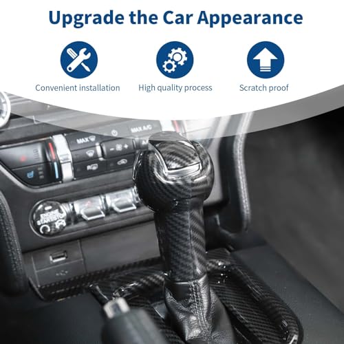 for Mustang Gear Shift Knob Cover Trim Compatible with 2015-2023 Ford Mustang Carbon Fiber Interior Accessories 3pcs