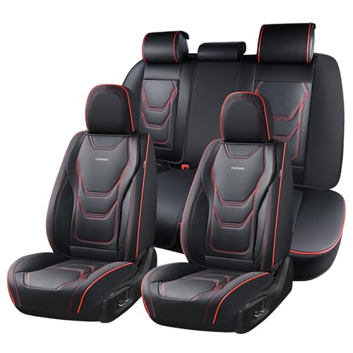 Coverado Car Seat Covers Full Sets, 5 Piece Car Seat Protector Waterproof Leather Seat Cushion Universal Fit for Truck Automotive Vehicles Black&Red - color: Black&Red, size: Full Set