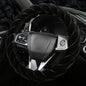 Fluffy Car Steering Wheel Cover, Luxury 14.5-15" Anti-Slip Round Fuzzy Twisted Fur Cute Steering Wheel Protector, Soft Warm Plush Steering Wheel Cover for Women Girls, Car Auto Accessories (Black)