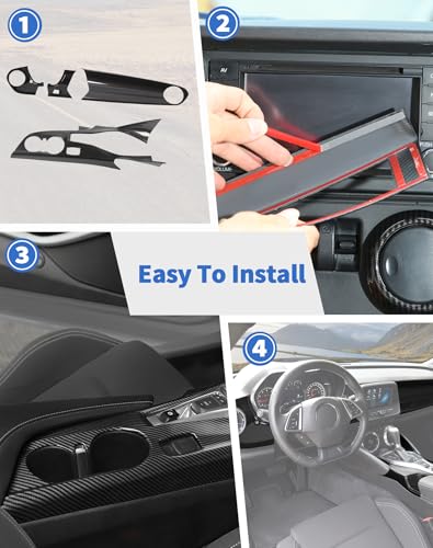 4PCS Carbon Fiber Center Console Gear Shift Panel Trim Cover Gear Shift Panel Trim Cover Cup Holder Frame Interior Decoration Kit Accessories fit for Chevrolet Camaro 2016-2022