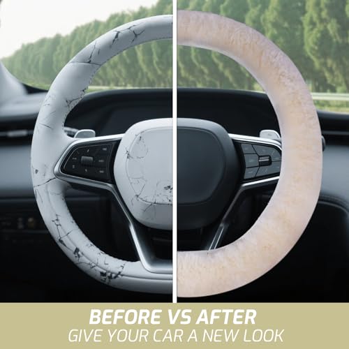 AEGIS Cover Sheepskin Steering Wheel Cover Premium Luxury AUS Genuine Merino Wool All-Season Non-Slip for Cars Fits 14.5-15.5" Wheels (Sand) - color: sandstone