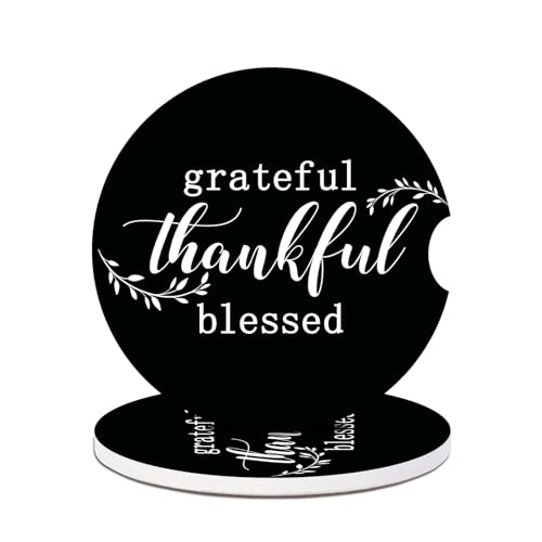 Car Cup Holders Coasters - Grateful Thankful Blessed Absorbent Ceramic Coaster, Drink Cup Holder Coasters, Auto Interior Accessories for Women & Men Pack of 2 - color: Grateful Thankful Blessed