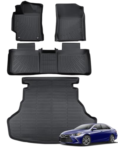 Floor Mats Cargo Liner for Toyota Camry 2017 2016 2015 LE/SE/XSE/XLE(Not for Hybrid), All Weather Carpets for Camry 2015-2017 Car Accessories Non-Slip Automotive Rubber Heavy Duty Trunk Mat