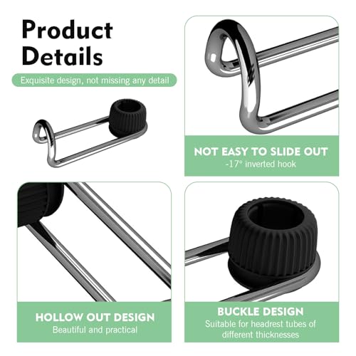 2 PCS Headrest Hooks for Car, 10KG Heavy Duty Rotatable Hidden Hooks, Car Seat Back Organizer Storage Accessories, Universal for Most Cars, SUVs, Trucks (Black)