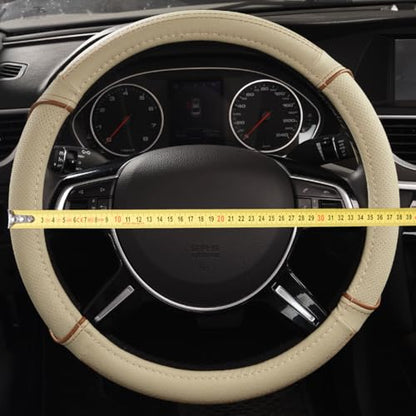 CAR PASS Line Rider Universal Fit Delux Leather Steering Wheel Cover, for suvs,sedans,Vans,Trucks for 14.7" to 15" (Beige) - color: Beige