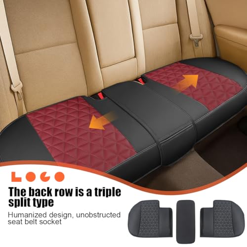 Leather Car Seat Cover, Vehicle Rear Bottom Seat Protector Pad, Full Surrounded Waterproof Auto Seat Protective Cushion, Universal Fit（Black/Red） - color: Rear/Black&Red