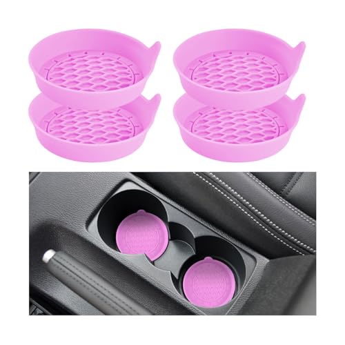 4PCS Car Cup Holder Coasters, Silicone Non-Slip Recessed Automotive Cup Mats, Vehicle Interior Insulation Drink Insert Pads Decor Accessories, Universal for SUV Truck Van (Pink) - color: Pink