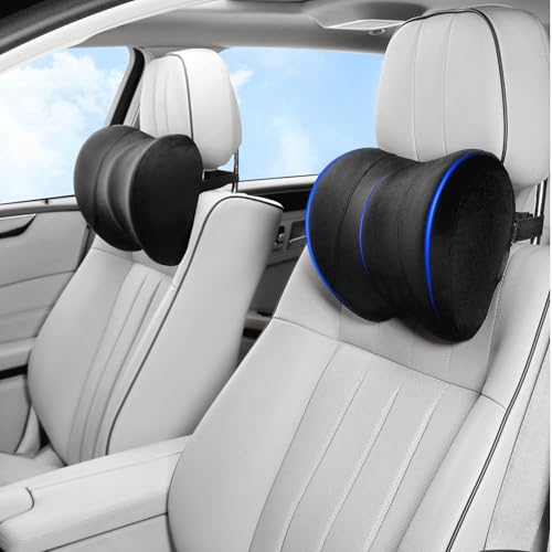 Car Neck Pillow Adjustable Up and Down Style 2 Pack,Car Headrest Pillow for Neck Support Relieves Driving Fatigue, Soft Memory Form and Ergonomic Design Fits Most Heights and Car Seats (Black) - color: Black