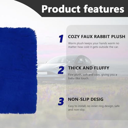 Ohleats 6 PCS Fluffy Steering Wheel Covers Set, 15'' Furry Car Wheel Cover, Soft Gear Shift & Handbrake Cover, Center Console & Seat Belt Shoulder Pads for Women, Car Accessories (Royal Blue) - color: Royal Blue