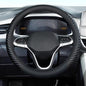 Coverado Car Steering Wheel Cover, Nappa Leather Black Steering Wheel Covers, Universal 14-15 inch, Anti-Slip, Breathable Steering Wheel Protector for Women Men - color: C-Black