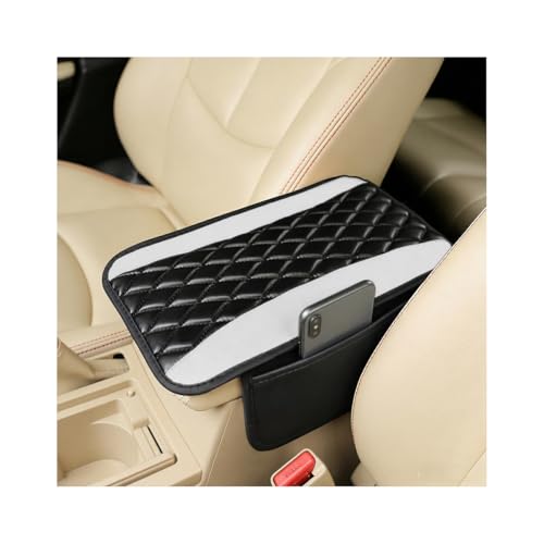 Car Center Console Cushion Pad, Universal Leather Waterproof Armrest Seat Box Cover Protector with 2 Side Storage Pocket,Comfortable Car Decor Fit for Most Vehicle SUV (White) - color: White