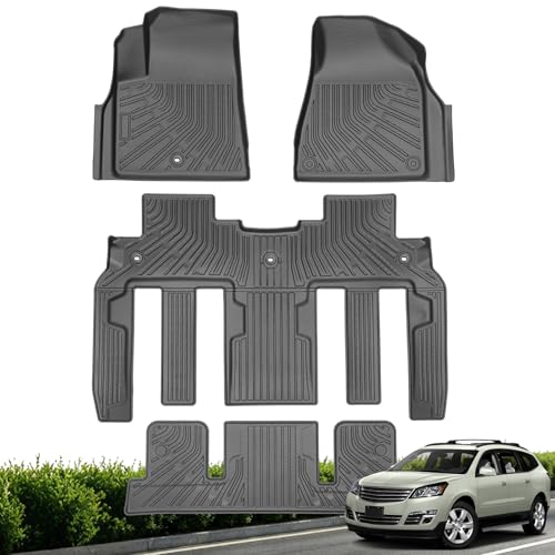Floor Mats for Chevy Traverse 2007-2017 & Buick Enclave 2008-2017, Custom Fit All Weather TPE Floor Liners for Traverse & Enclave 7 Seats Accessories 3 Rows Mat Accessories Odorless Anti Slip Black - style: 2) For Chevy Traverse | 2007-2017 | 3 Rows