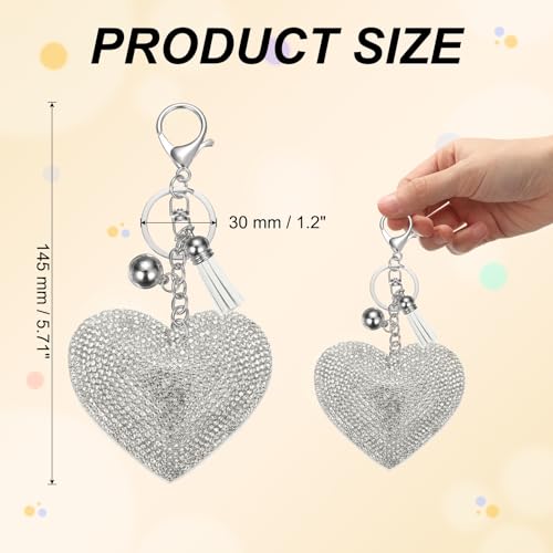 PATIKIL Rhinestone Keychains for Women, Cute Bling Heart Shape Purse Charm for Bag Handbags Car Keys - color: White-white