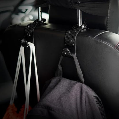 Generic Car Purse Hook Bling Car Headrest Hook for Women Girls, 4 Packs Auto Back Seat Hangers Rear Headrest Hook for Purse, Bag, Handbag, Grocery (Black) - color: Black